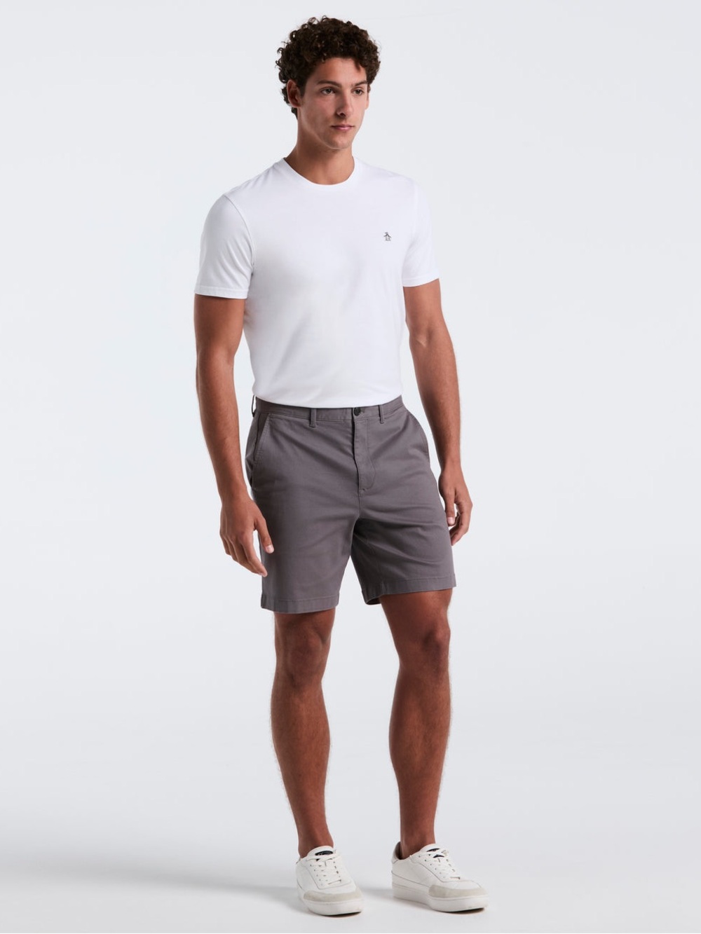 Original Penguin Stretch Twill Chino Shorts Gray Size 32 8” Inseam Slim Fit